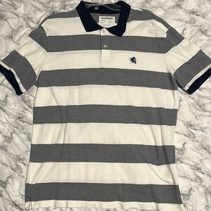Express Mens Short Sleeve Polo Size Large Grey And White Striped